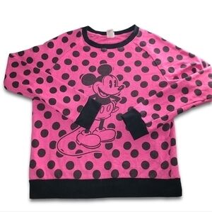 𝅺DISNEY Mickey Mouse Pink Black Polka Dot Pullover Sweatshirt